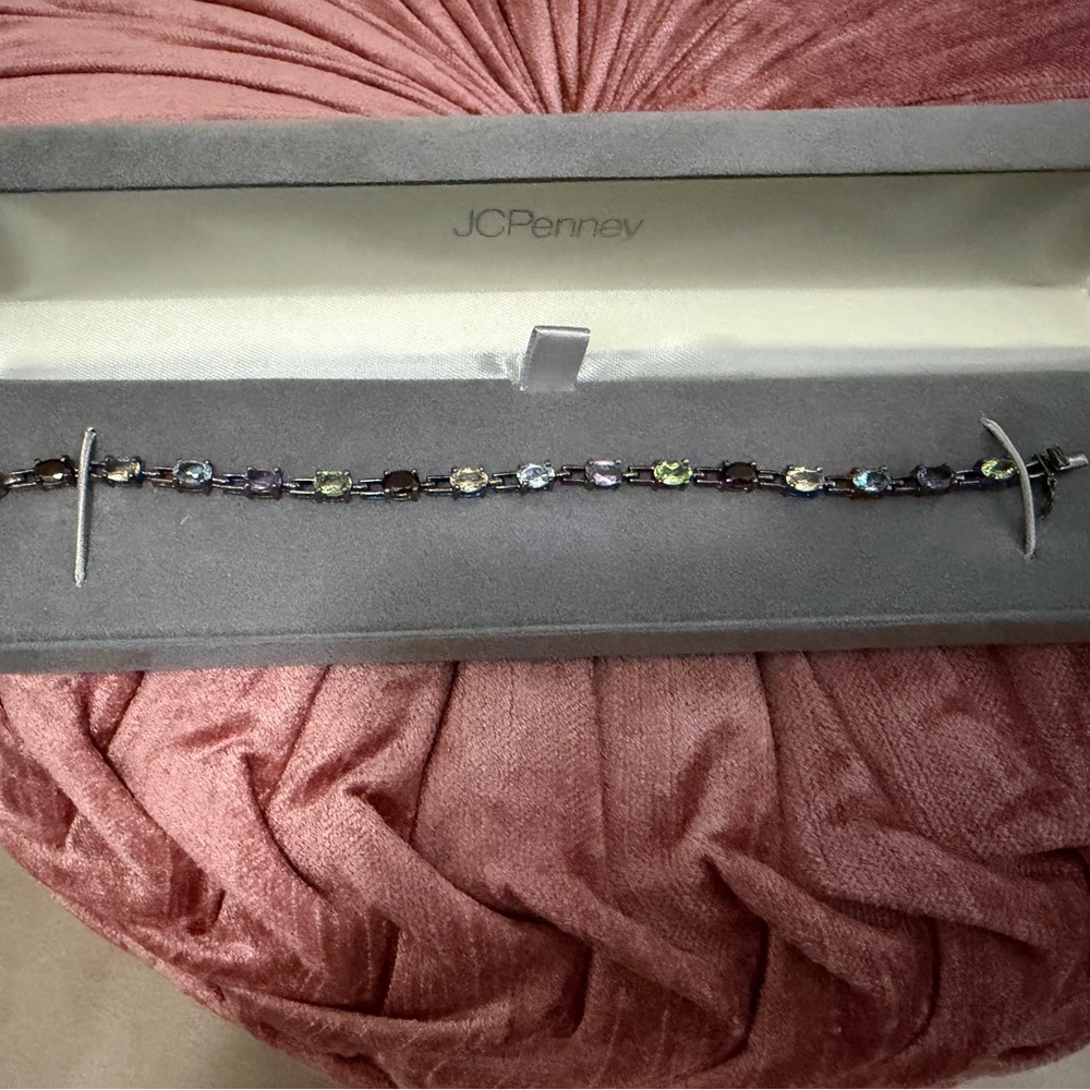 jcpenney Multicolor Gemstone Link Bracelet - Blue, Green, Purple, Champagne